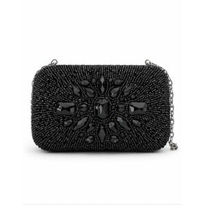Parfois Art Deco Small Square Molded Black Beaded Shoulder Clutch Purse Chain